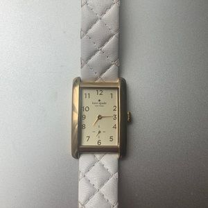 Kate Spade Cooper Gold Rectangular Watch with White Quilted Band
